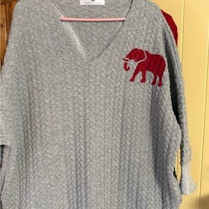 Gray Sweater with Red Elephant Design
